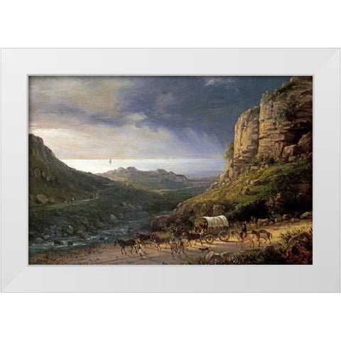 A Wagon On a Path White Modern Wood Framed Art Print by Ferri, Domenico