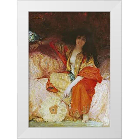 A Harem Beauty Holding a Fan White Modern Wood Framed Art Print by Ferrier, Gabriel Joseph