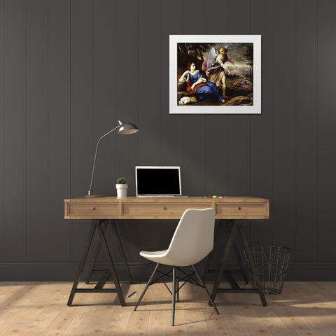 The Angel Appearing To Hagar White Modern Wood Framed Art Print by School, Florentine