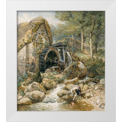 An Old Water Mill White Modern Wood Framed Art Print by Foster, Myles Birket