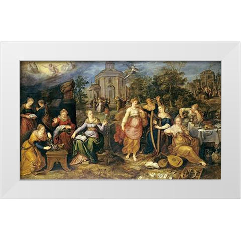 The Parable of The Wise and Foolish Virgins White Modern Wood Framed Art Print by Francken, Frans