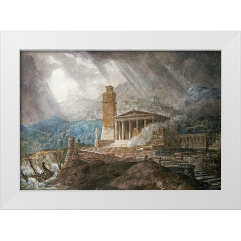 A Capriccio of a Roman Port During a Storm White Modern Wood Framed Art Print by Gandy, Joseph Michael