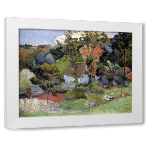 Landscape at Pont Aven White Modern Wood Framed Art Print by Gauguin, Paul