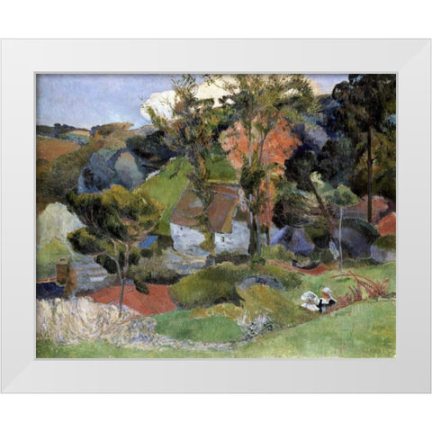 Landscape at Pont Aven White Modern Wood Framed Art Print by Gauguin, Paul