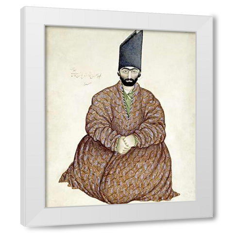 A Seated Nobleman White Modern Wood Framed Art Print by Ghaffari, Abul Hasan