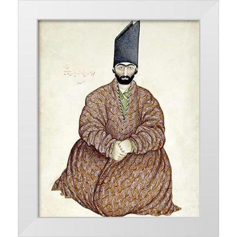 A Seated Nobleman White Modern Wood Framed Art Print by Ghaffari, Abul Hasan