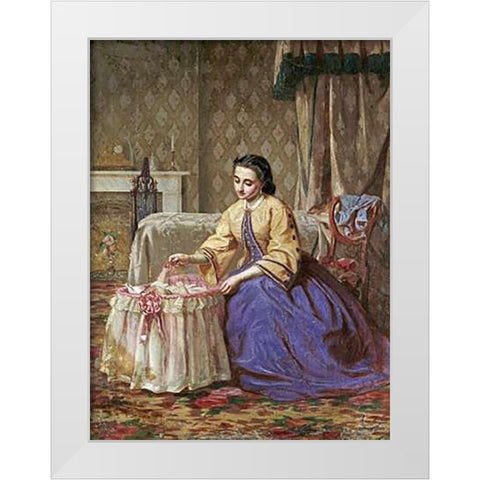 The First Toy White Modern Wood Framed Art Print by Girardot, Ernest Gustave