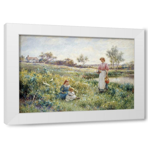 Summer Flowers White Modern Wood Framed Art Print by Glendening, Alfred Augustus