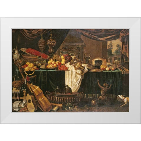 A Banquet Still-Life White Modern Wood Framed Art Print by Goiber, Jan Frederick