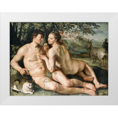 The Fall of Man White Modern Wood Framed Art Print by Goltzius, Hendrick