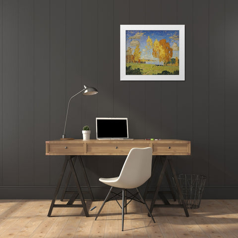 Landscape With Birch Trees White Modern Wood Framed Art Print by Gorbatov, Konstantin Ivanovich