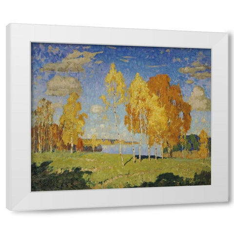 Landscape With Birch Trees White Modern Wood Framed Art Print by Gorbatov, Konstantin Ivanovich