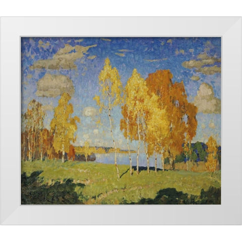 Landscape With Birch Trees White Modern Wood Framed Art Print by Gorbatov, Konstantin Ivanovich