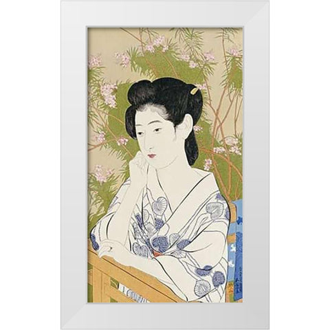 A Bust Portrait of a Young Woman White Modern Wood Framed Art Print by Goyo, Hashiguchi