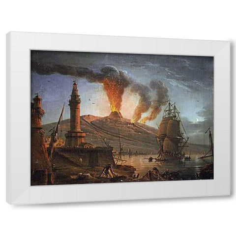 Eruption of Vesuvius at Night White Modern Wood Framed Art Print by Grenier, Charles-Francois