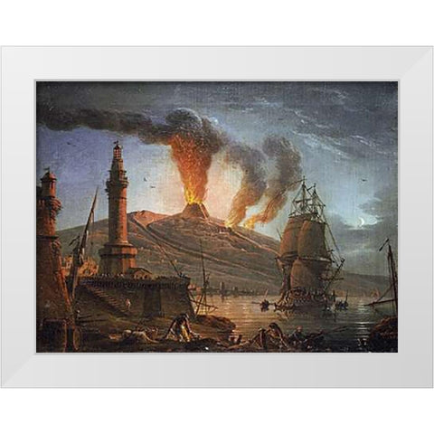 Eruption of Vesuvius at Night White Modern Wood Framed Art Print by Grenier, Charles-Francois