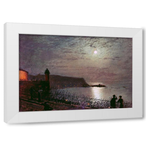 Scarborough By Moonlight White Modern Wood Framed Art Print by Grimshaw, John Atkinson