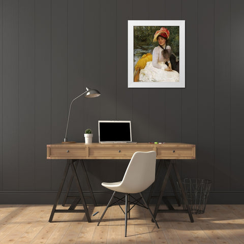 Girl In a Punt White Modern Wood Framed Art Print by Hacker, Arthur