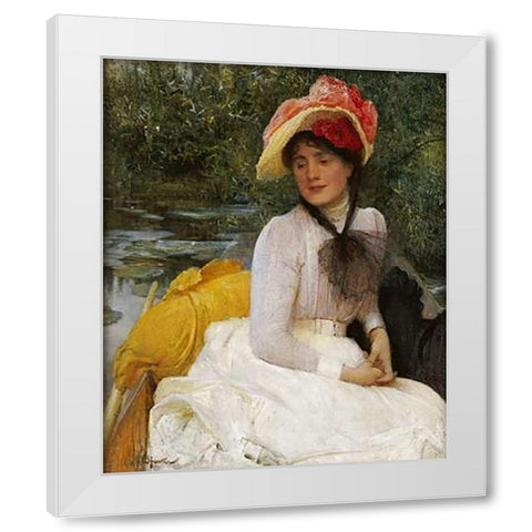 Girl In a Punt White Modern Wood Framed Art Print by Hacker, Arthur