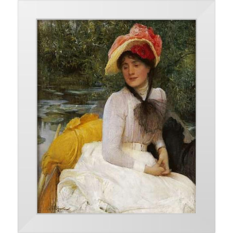 Girl In a Punt White Modern Wood Framed Art Print by Hacker, Arthur
