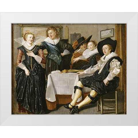 A Merry Company In An Interior White Modern Wood Framed Art Print by Hals, Dirck