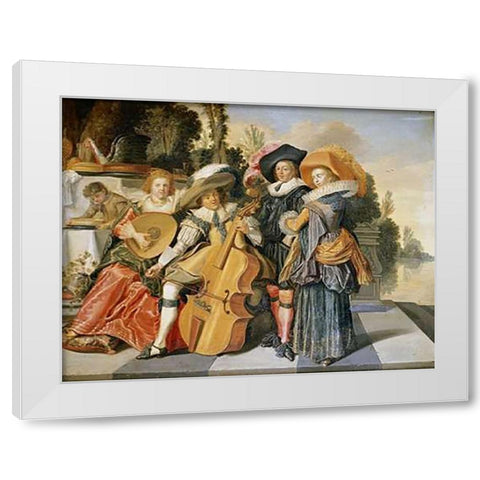 Elegant Figures Making Music White Modern Wood Framed Art Print by Hals, Dirck