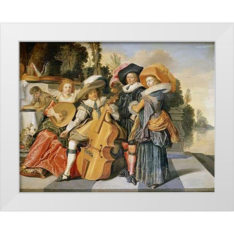 Elegant Figures Making Music White Modern Wood Framed Art Print by Hals, Dirck