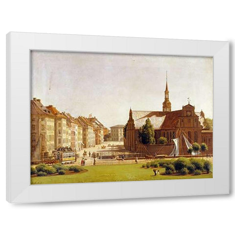 The Palace Square, Copenhagen White Modern Wood Framed Art Print by Hansen, Constantin