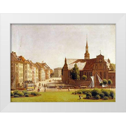The Palace Square, Copenhagen White Modern Wood Framed Art Print by Hansen, Constantin