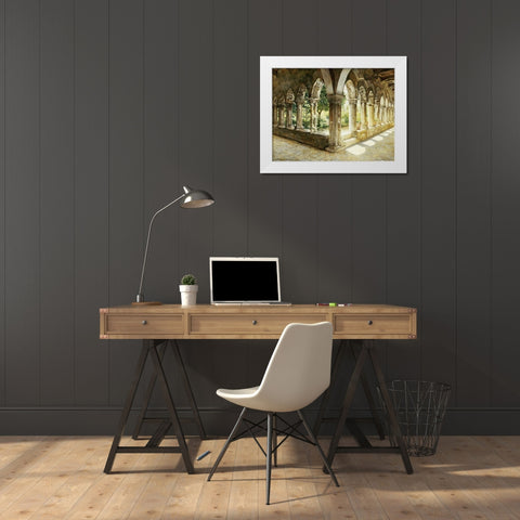 Cefalu Cloisters, Sicily White Modern Wood Framed Art Print by Hansen, Josef Theodor