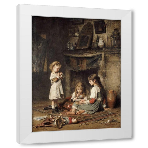 Blowing Bubbles White Modern Wood Framed Art Print by Harlamoff, Alexei Alexeiewitsch
