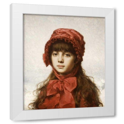 The Red Bonnet White Modern Wood Framed Art Print by Harlamoff, Alexei Alexeiewitsch