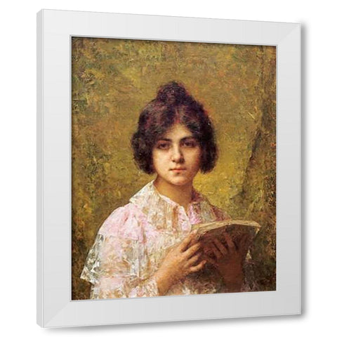 Young Woman Holding a Book White Modern Wood Framed Art Print by Harlamoff, Alexei Alexeiewitsch