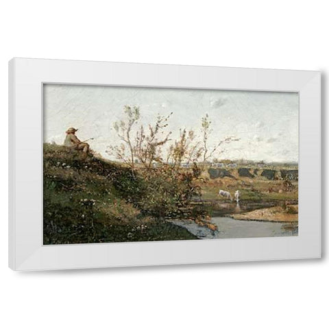 LAbreuvoir White Modern Wood Framed Art Print by Harpignies, Henri-Joseph