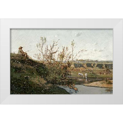 LAbreuvoir White Modern Wood Framed Art Print by Harpignies, Henri-Joseph