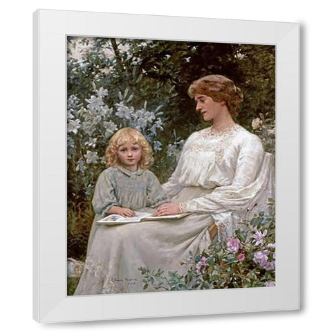 Portrait of a Mother and a Daughter White Modern Wood Framed Art Print by Harris, Edwin