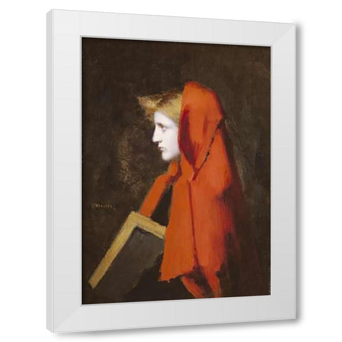 A Woman In Profile Holding a Book White Modern Wood Framed Art Print by Henner, Jean Jacques