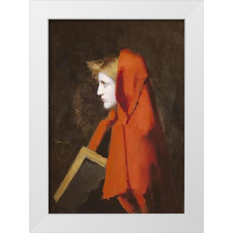 A Woman In Profile Holding a Book White Modern Wood Framed Art Print by Henner, Jean Jacques