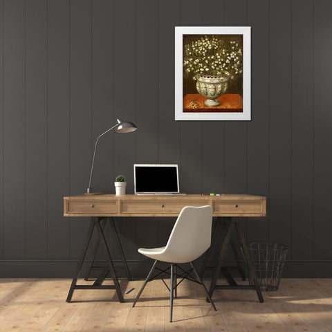 Myrtle In a Vase On a Draped Ledge White Modern Wood Framed Art Print by Hiepes, Tomas