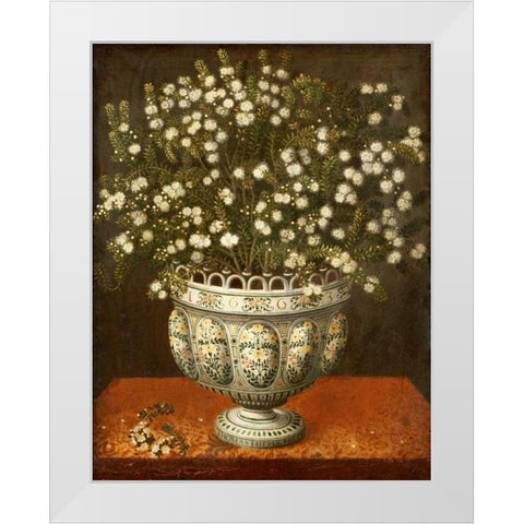 Myrtle In a Vase On a Draped Ledge White Modern Wood Framed Art Print by Hiepes, Tomas