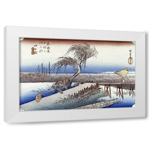 Mie River Near Yokkaichi White Modern Wood Framed Art Print by Hiroshige