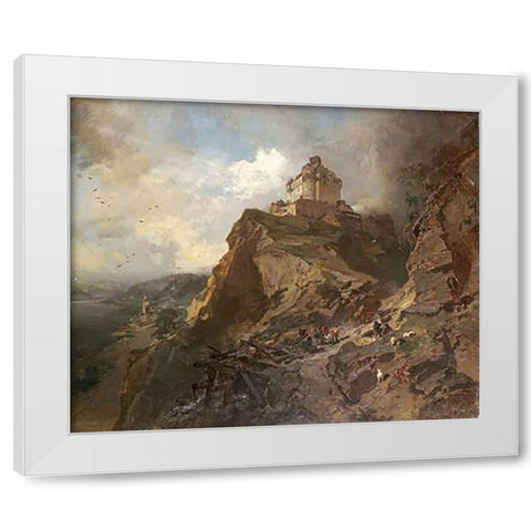 The Marksburg On The River Rhine White Modern Wood Framed Art Print by Hoguet, Charles