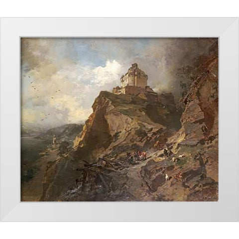 The Marksburg On The River Rhine White Modern Wood Framed Art Print by Hoguet, Charles