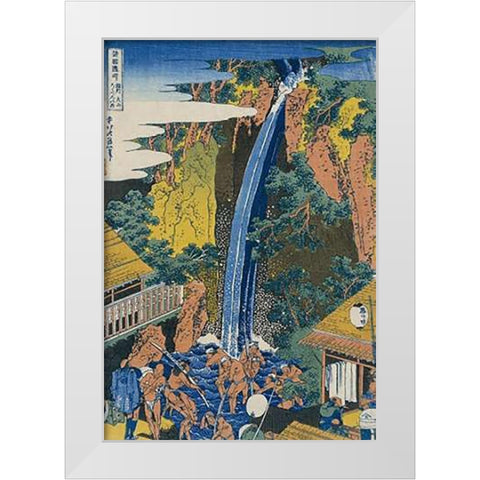 Roben Waterfall at Ohyama White Modern Wood Framed Art Print by Hokusai