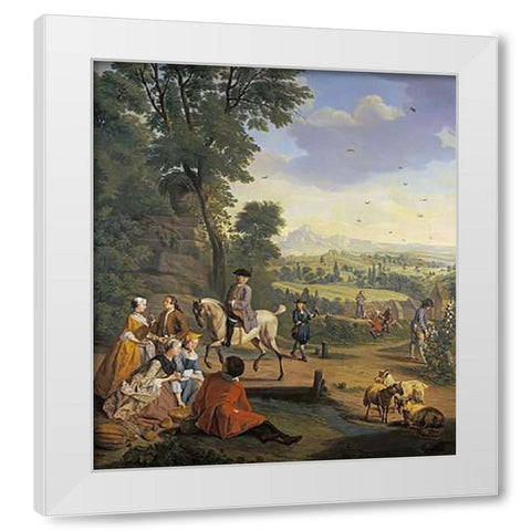An Elegant Hawking Party Resting In a Park White Modern Wood Framed Art Print by Horemans, Jan Josef