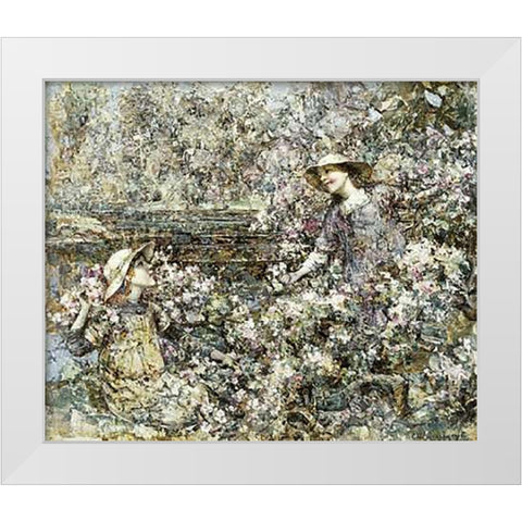 Gathering Blossom White Modern Wood Framed Art Print by Hornel, Edward Atkinson