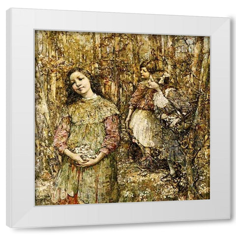 Gathering Snowdrops White Modern Wood Framed Art Print by Hornel, Edward Atkinson