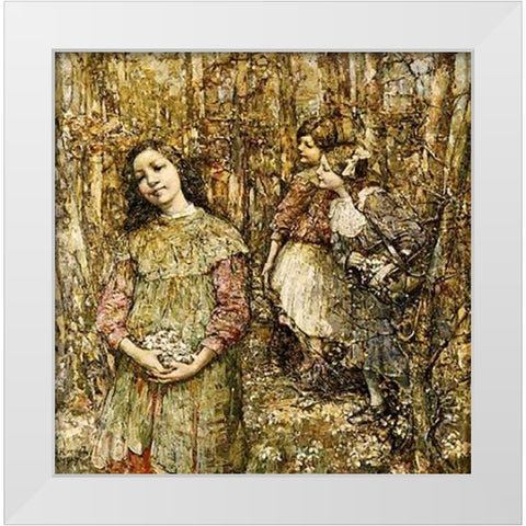 Gathering Snowdrops White Modern Wood Framed Art Print by Hornel, Edward Atkinson