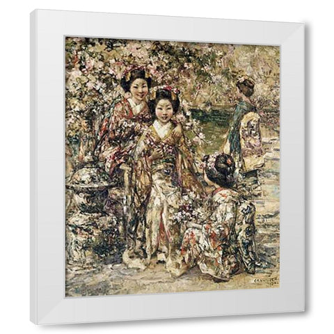 In a Kyoto Garden White Modern Wood Framed Art Print by Hornel, Edward Atkinson