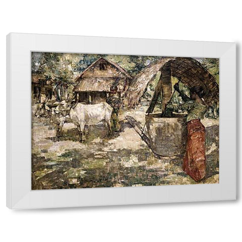 Milling Grain, Ceylon White Modern Wood Framed Art Print by Hornel, Edward Atkinson